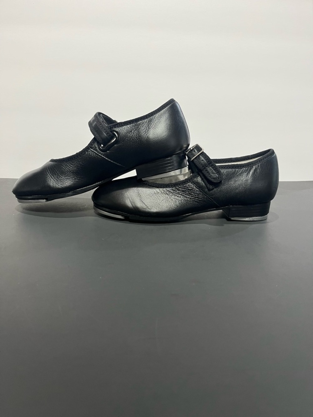 Capezio Flat Black Leather Mary Jane Adjustable Little Girls Wide Tap Dance Shoe - Picture 4 of 10